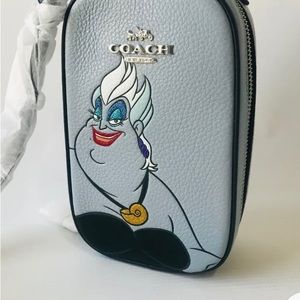 NWT Coach CC325 Disney X Coach Eva Phone Crossbody W/Ursula Motif Ice Bl…